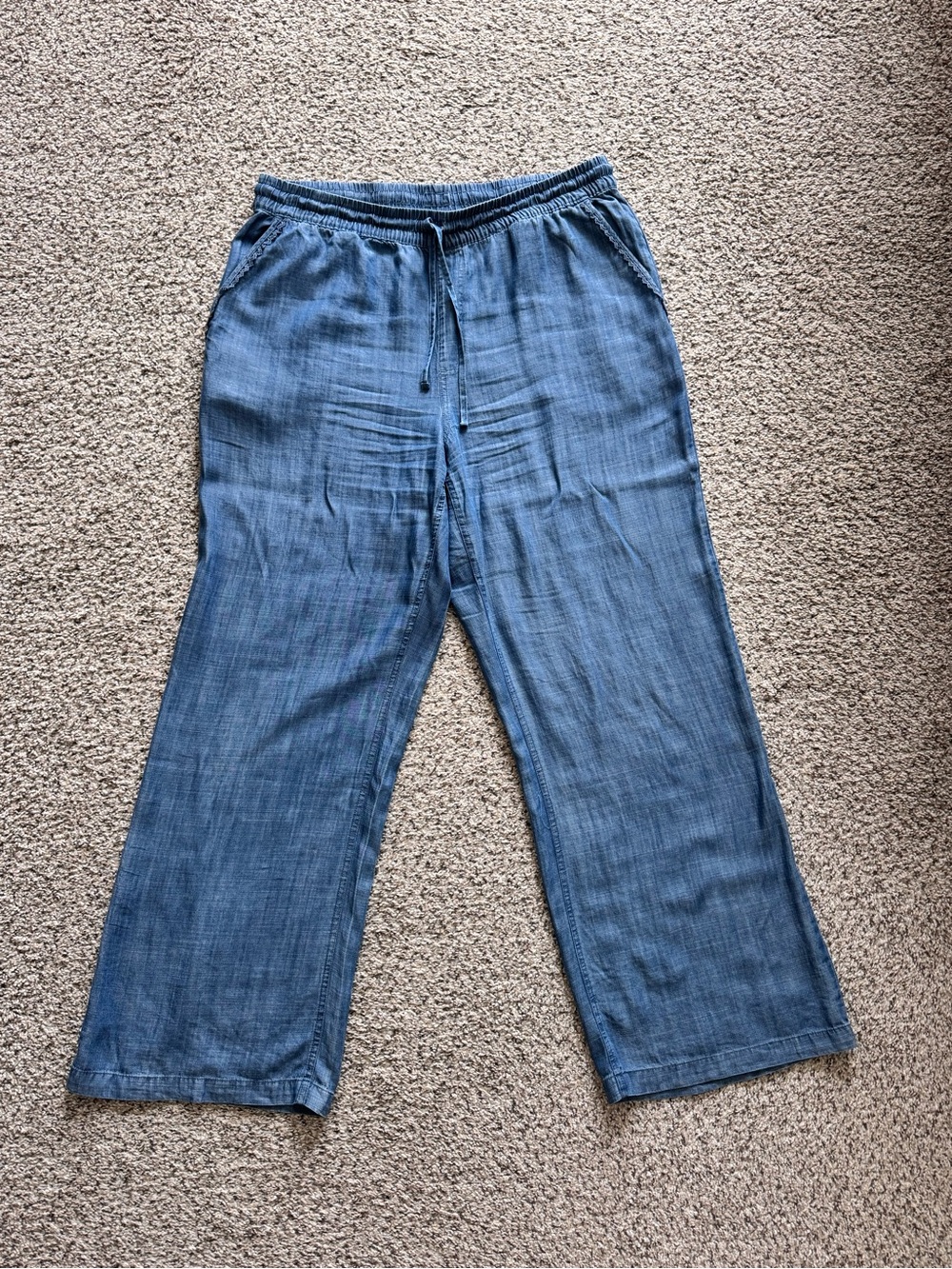 Lands' End Medium Blue Elastic-Waist Chambray Pants